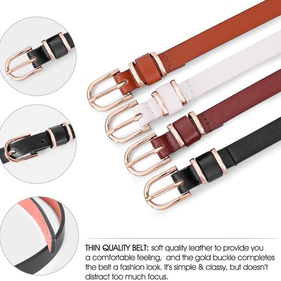 Set of 4 Womens Thin Belts Skinny Leather Belt